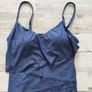 NWT MAGIC SUIT Graphite Get Misty Slate Blue Glitter w/ruffles Tankini SwimTop 8
